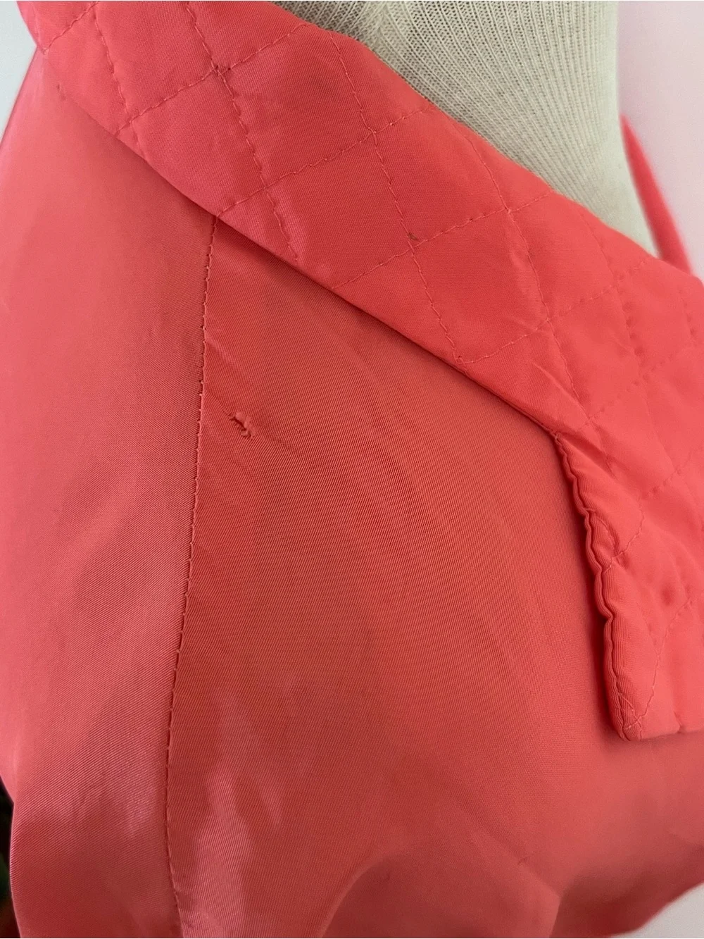 Vintage Coral Satin Long Robe with Embroidered Pocket and Tie Waist - Picture 4 of 6